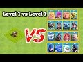 Level 1 vs Level 1 - Cannon vs  All Troops Clash of Clans