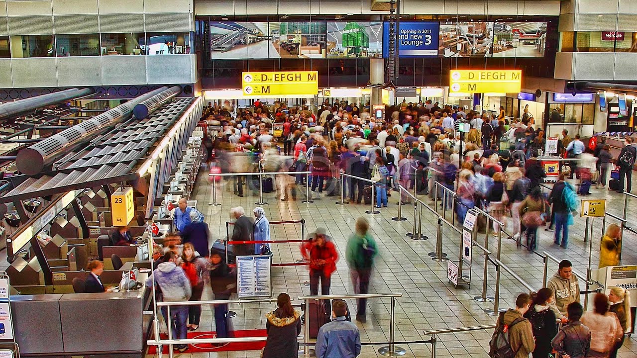 Schiphol Airport, Long Line Wait At The Passport Check, Amsterdam, Holland. Stock Footage - YouTube