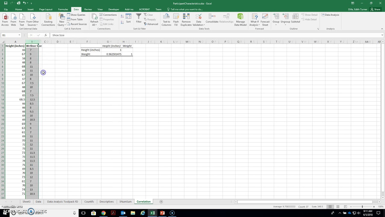 Correlation with Data Analysis Toolpak - YouTube