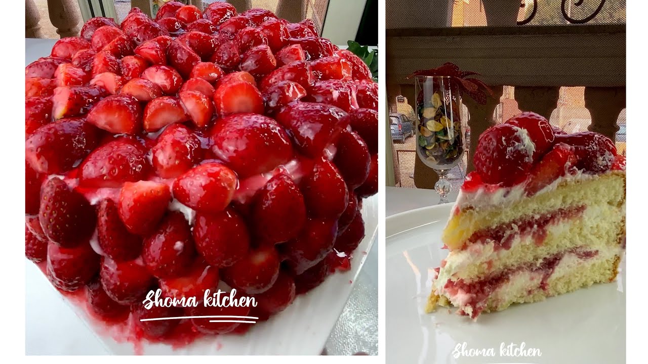 تورتة الفراولة🍓🍓كيك الفراولة مافيش اسهل من كدا ❤️