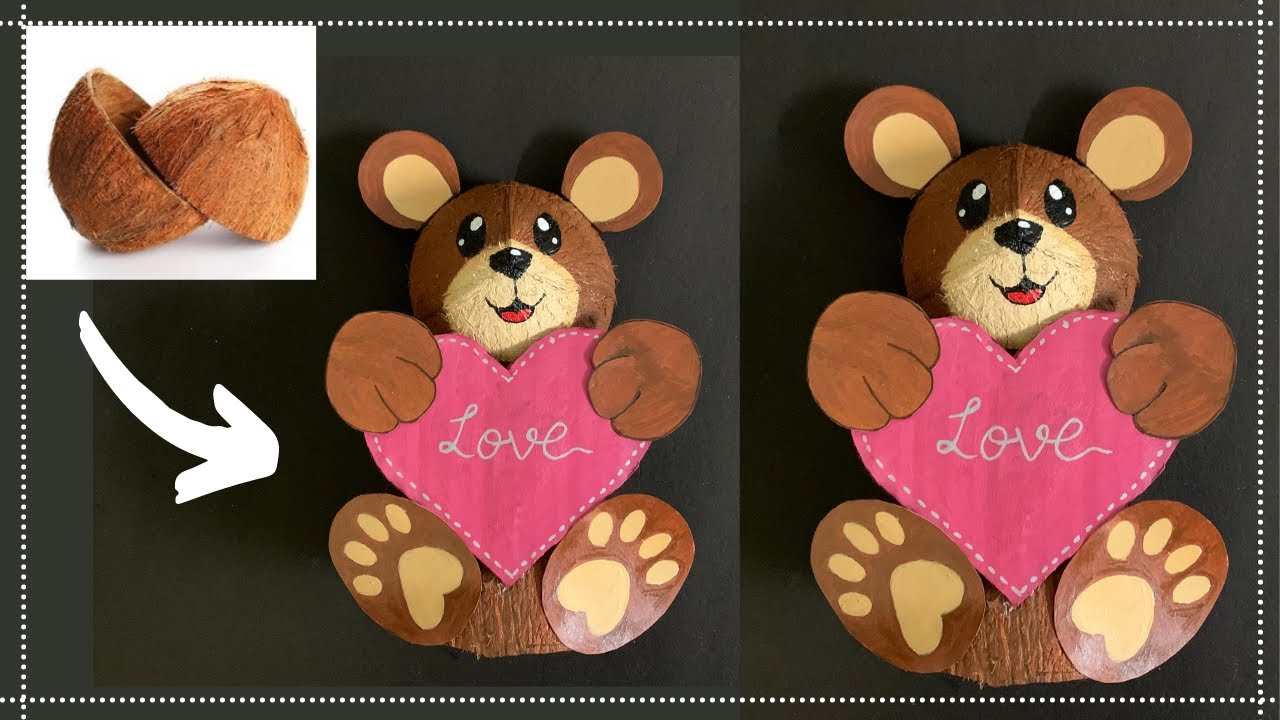 Coconut shell craft ideas | Coconut shell Teddy bear | Coconut shell wall hanging| Best out of waste