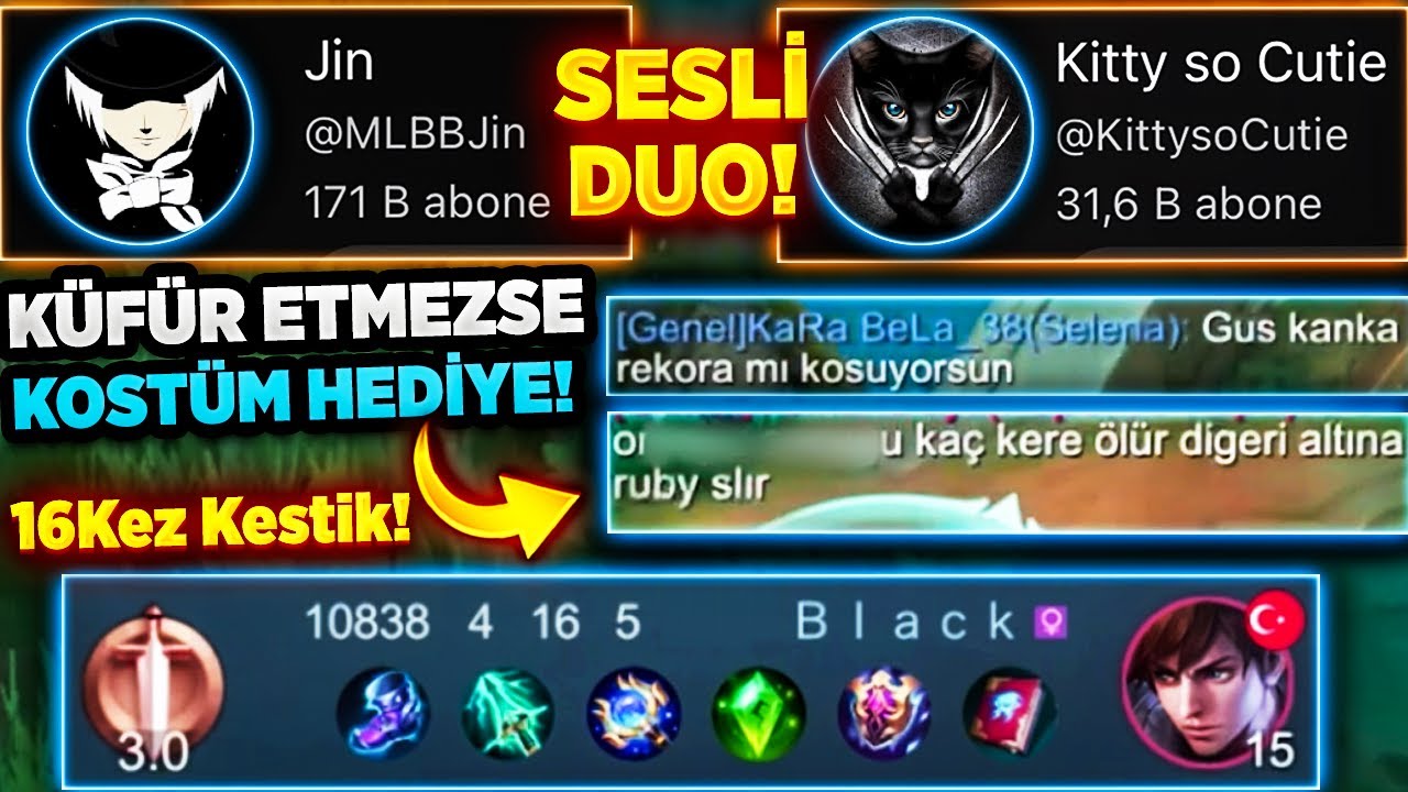 JİN'LE SESLİ DUO! KISKIRTMA KÜFÜR ETMEZSE KOSTÜM HEDİYE! 16 KERE KESTİK! @JinMobileLegends