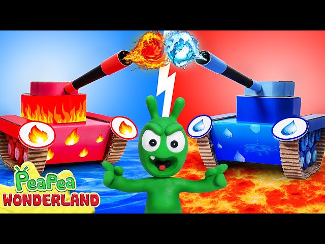 Pea Pea's 4-Element Cardboard Tank Battle! - fun cartoon | Pea Pea Wonderland class=