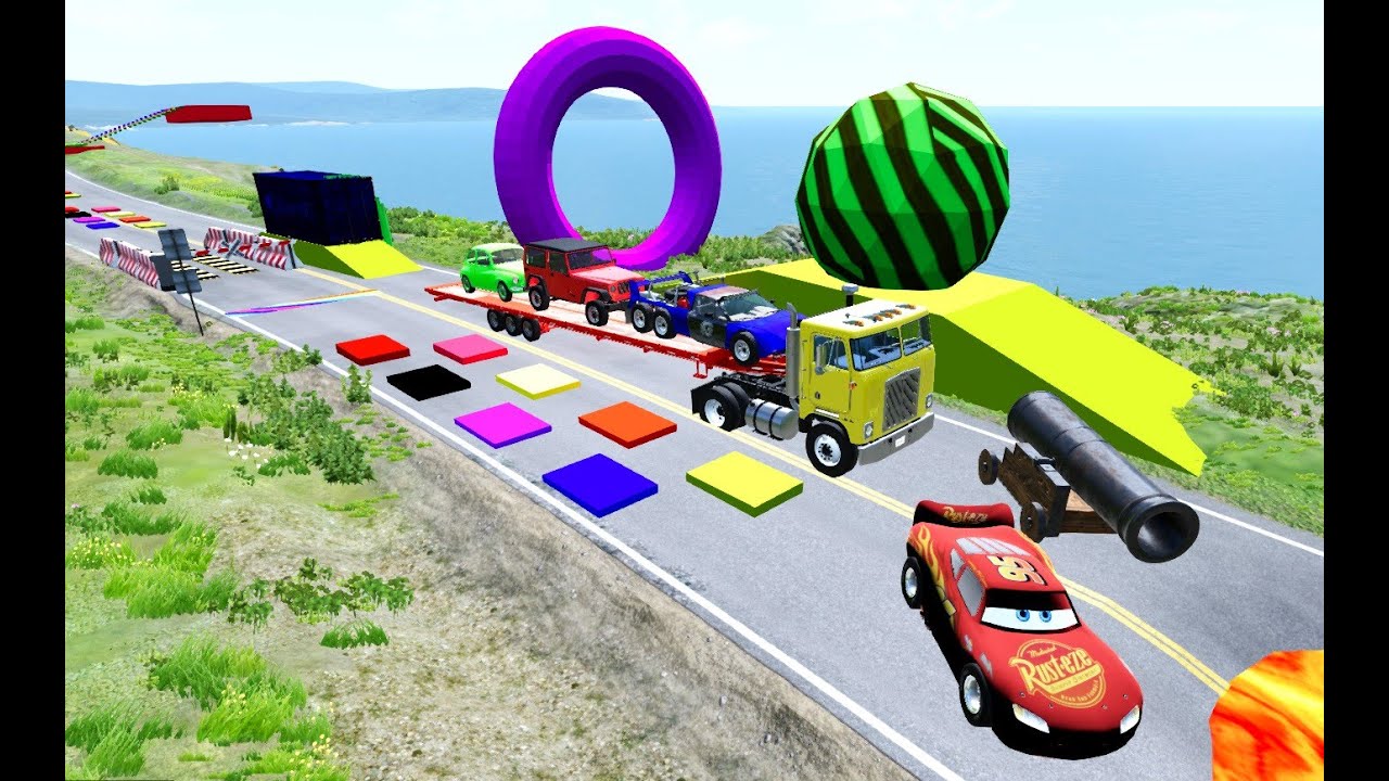 Smiling Car Bridge Flatbed Transport vs GIGANT Smiling Car 😱 Ultimate Bridge Crash Test ...