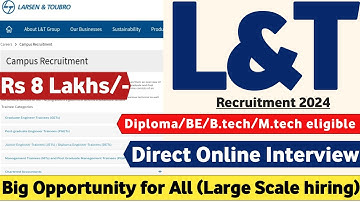 L&T Recruitment 2024 | Diploma/BE/B.tech/M.tech | Job Vacancy 2024 | L and T Jobs | Latest Mnc Jobs