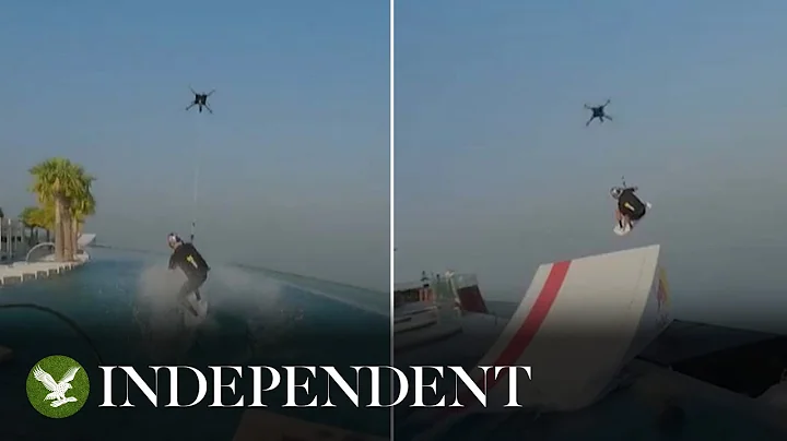 Daredevil wakeskates across infinity pool and plunges off Dubai skyscraper