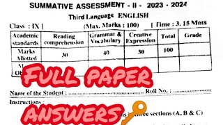 9th class sa2 english question paper answers🔑 key real paper real💯💯💯💯💯