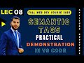 Lec 08 Semantic Tags Implementation In VS Code | Website Development Course 2025 | Aptitude Boosters