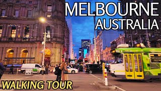 Melbourne CBD After Sunset | Hardware Lane to Bourke Street Mall | City Walk in 4K, Australia