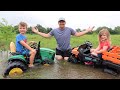 Saving our tractor from the deep water and mud | Tractors for kids
