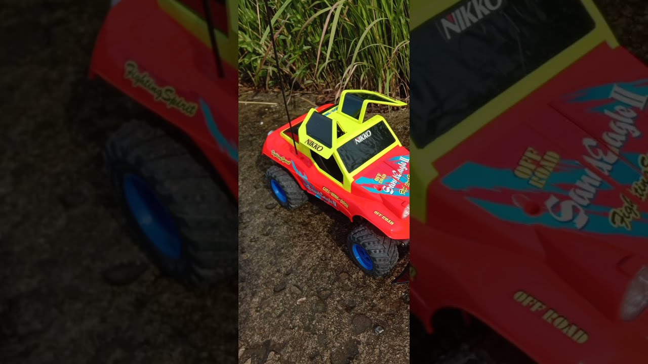 Vintage Nikko Sand Eagle 2. RC buggy from the 90s. Neon colors. GPS speed test