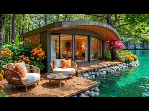 🌿 Forest Lakeside Cabin with Coffee | Smooth Piano Jazz & Calm Nature Ambience for Work & Relax