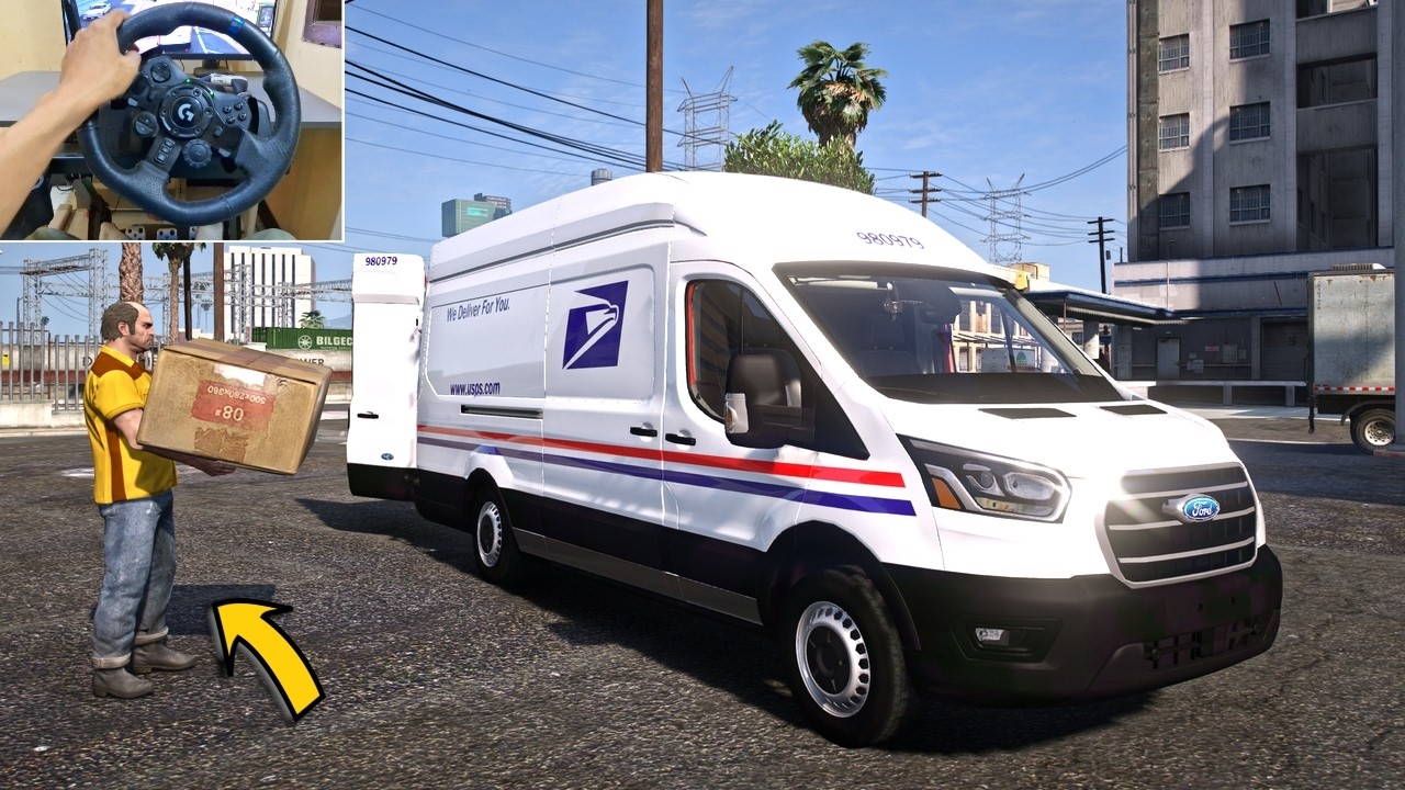 GTA 5 Lets Go To Work as USPS Delivery Driver - Steering Wheel Gameplay