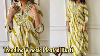 trending V neck Pleated Kurti / cutting and stitching very easy step by step screenshot 5