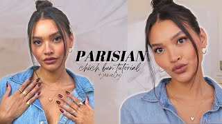 5 Minute Chic Bun Tutorial (Parisian Vibezzzzz) + simple jewelry! | NICOLE ELISE