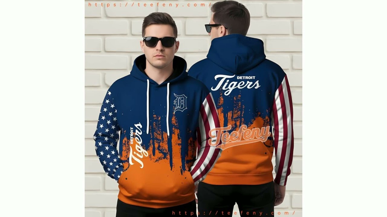 Detroit Tigers America Flag 3D Zip Up Hoodie Orange Blue