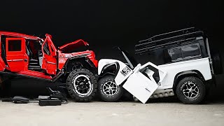 Mercedes Benz G63 VS Land Rover Defender Crash Test - Diecast Cars Destruction in Slow Motion