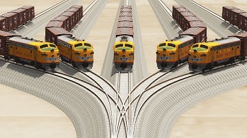 Impossible Five Rail Tracks Merging Crossover Vs Trains Crossing - BeamNG.Drive