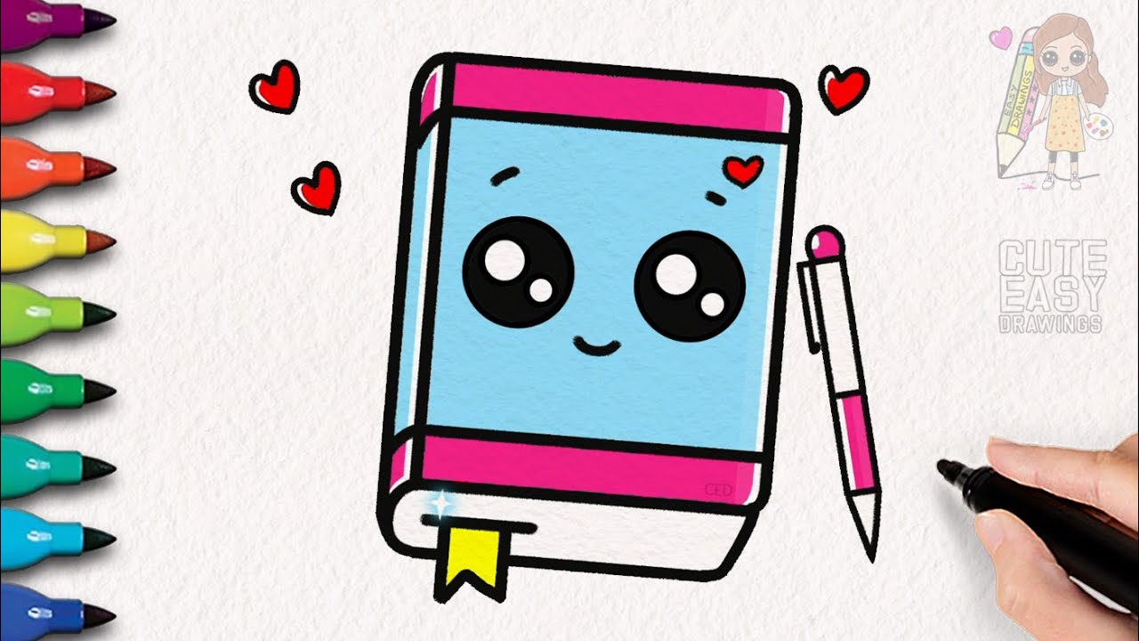 How to Draw Cute Notebook and Pen Very Very Easy - YouTube