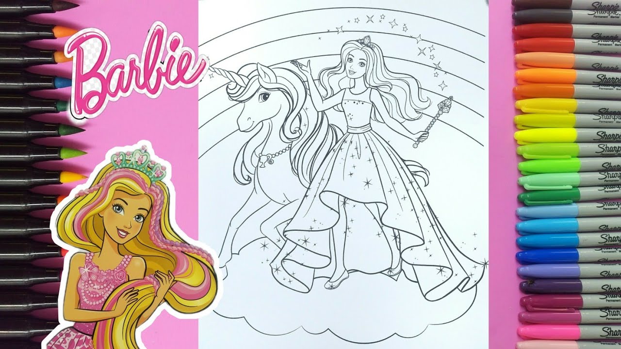 Coloring Disney's Barbie and Dream Unicorn Coloring Pages  PINK ...
