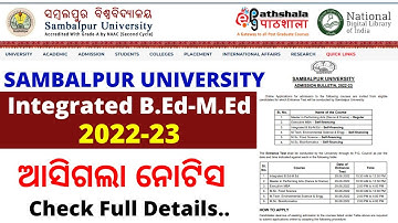 Sambalpur university integrated bed med course 2022 | odisha integrated bed admission 2022