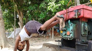 2 small village boy small matching start. booster water pump  machine start video.