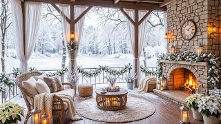 Tea Time on a Winter Porch ❄️Relaxing Piano Music with Fireplace Sounds & Blizzard Sounds for Relax screenshot 2