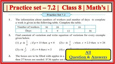 Practice Set 7.2 Class 8th Maths | Chapter 7 Variation | Maharashtra State Board #std8
