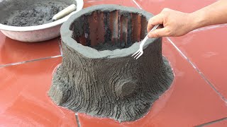 DIY Cement Pots Shaped Like A Tree Stump - Creative Ideas From Cement