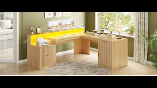 SEDETA 66 Inch Modern L Shaped Desk with Drawers Fluted Home Office Desk with File Cabinet