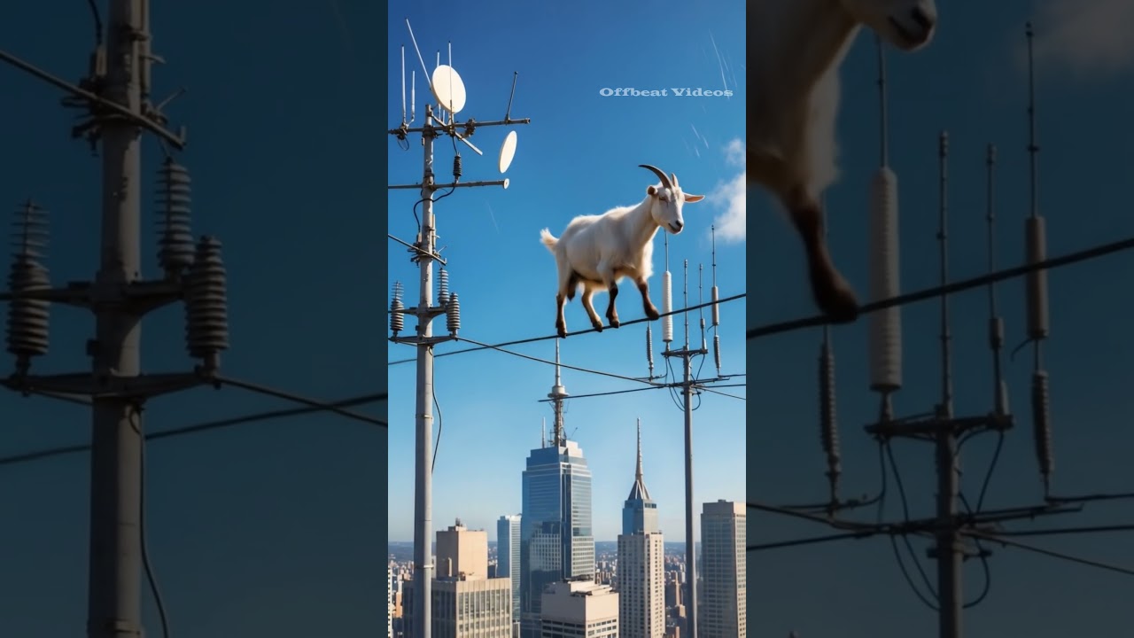 Goat on a Power Line?! 🐐 High Altitude Daredevil! 