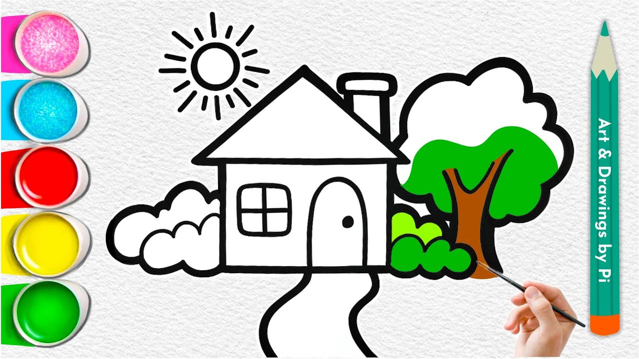 How to Draw and Color a House with Tree | Easy Drawing for Kids - YouTube