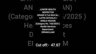 JUNIOR HEALTH INSPECTOR GRADE II (1st NCA for : LC/ ANGLO INDIAN) (Cat No. 165/2025 )  ERNAKULAM