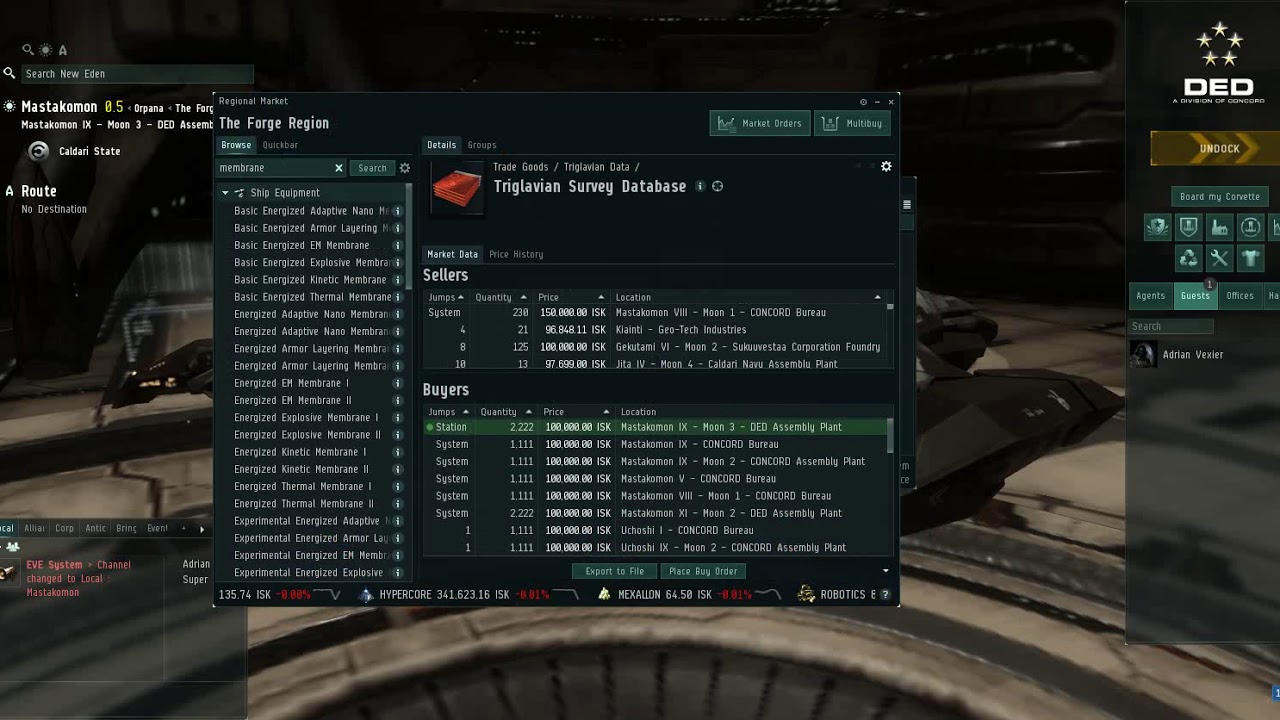 EVE Online Market 11.200 Triglavian Survey Databases Selloff 2020