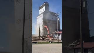 Excavator Demolishes Historic Grain Elevator