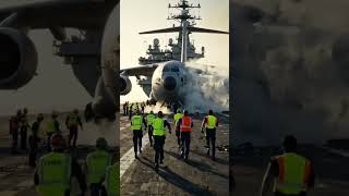 military plane on warship runaway #warships #crashlanding