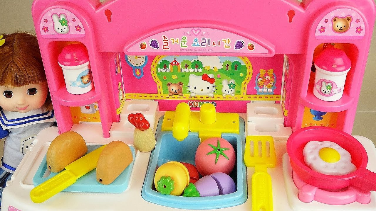 kitchen cart and baby doll toys surprise eggs baby doll play