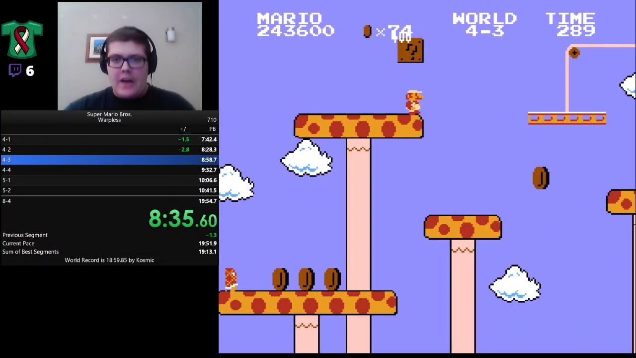 super mario bros warpless world records