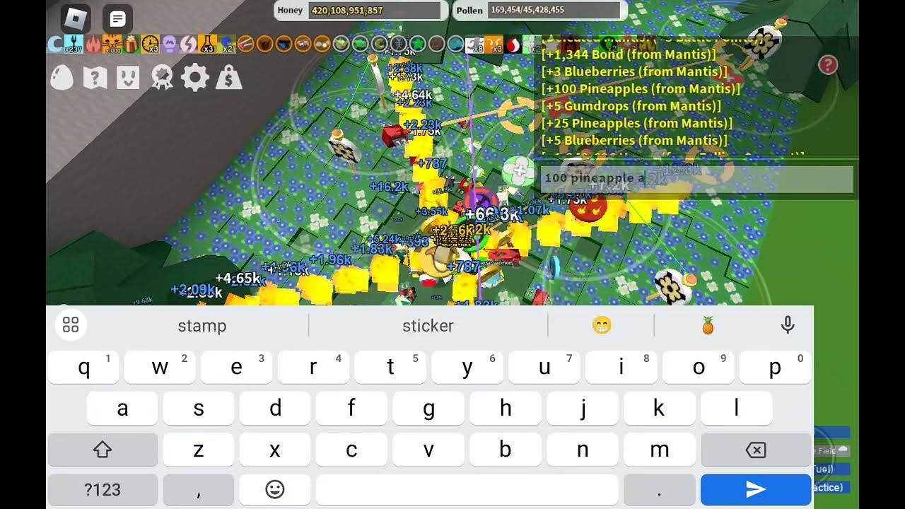 125 pineapples from two mantises bee swarm simulator youtube