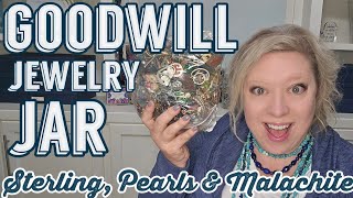 925 SILVER 💙 PEARLS 💙 MALACHITE in this REAL GOODWILL JEWELRY JAR UNBOXING! #jewelryjar  