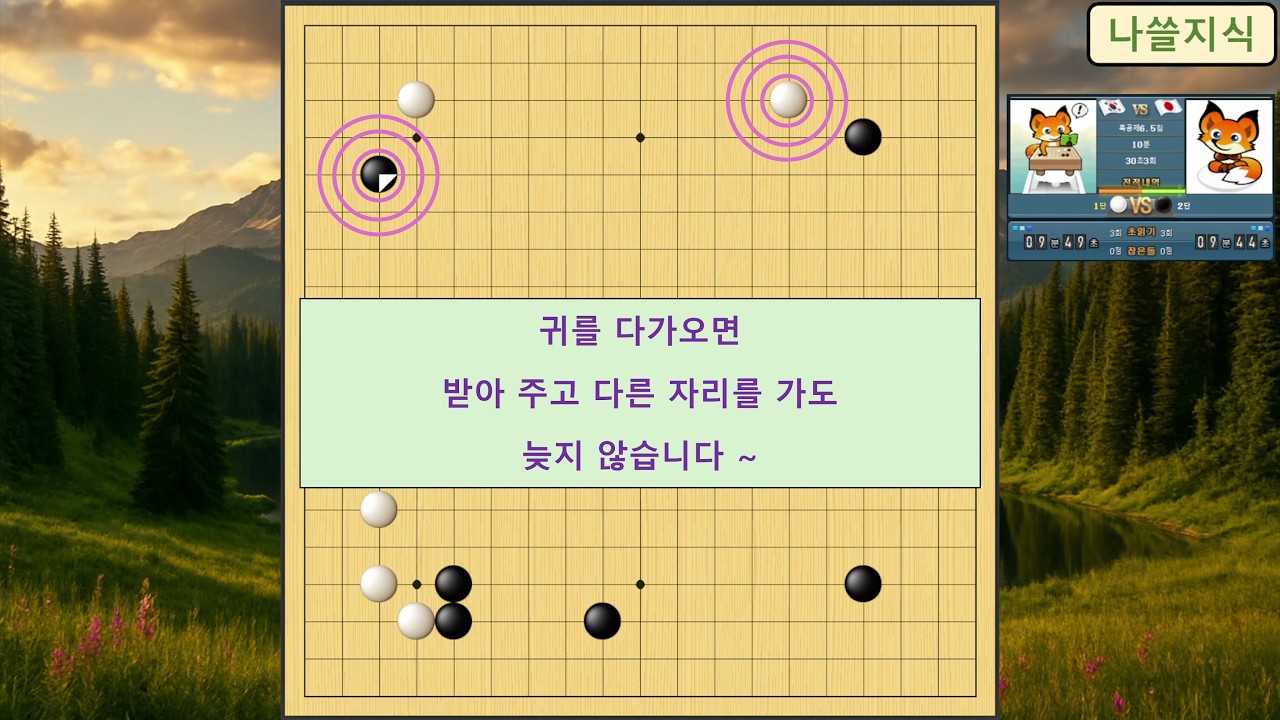 [1단 바둑 백] 상대 2단, 귀를 다가오면 받아 주고 다른 자리를 가도 늦지 않습니다 ~