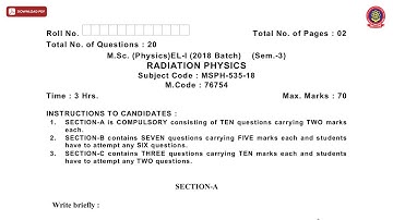 MSC 3RD SEM PHYSICS RADIATION PHYSICS JAN 2021 | PTU
