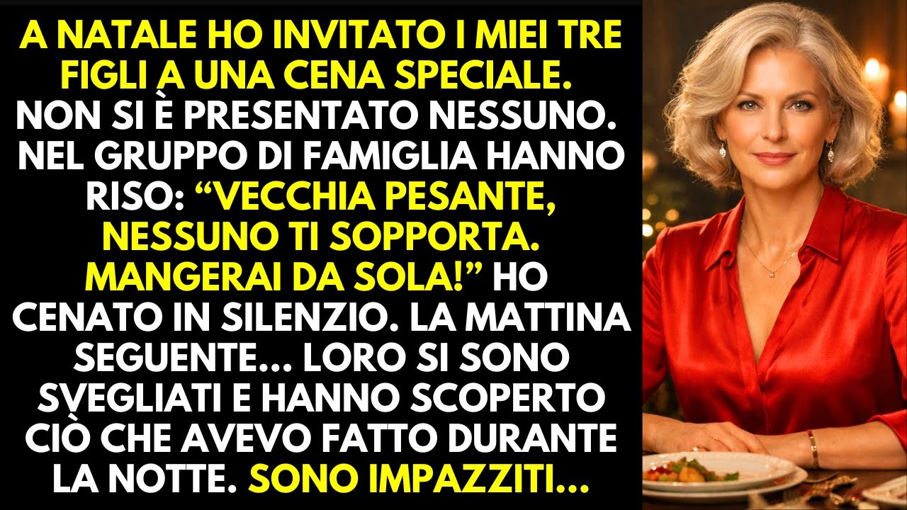 A Natale i miei tre figli risero: “Vecchia, nessuno ti sopporta. Mangia sola!” Non immaginavano…