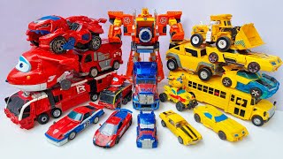 FULL TRANSFORMERS Yellow & Red Car MOVIE: Optimus Prime, Bumblebee, Truck, Train, Bus, Dinosaur Car