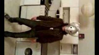 Rob dancing in Cyberman helmet