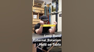 Loop band shoulder external rotation hold on table | Rehab Exercise Explained