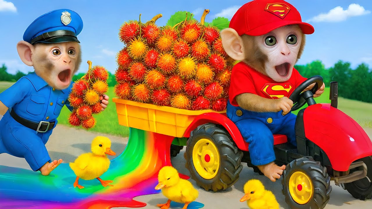 BABY MONKEY TAKES CARE OF RAMBUTAN ORCHARD AND MAKES CAKE 