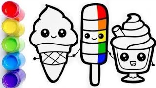 Beautiful Icecream Drawing Painting and Colouring For kids Tolders. How to draw a cute icecream