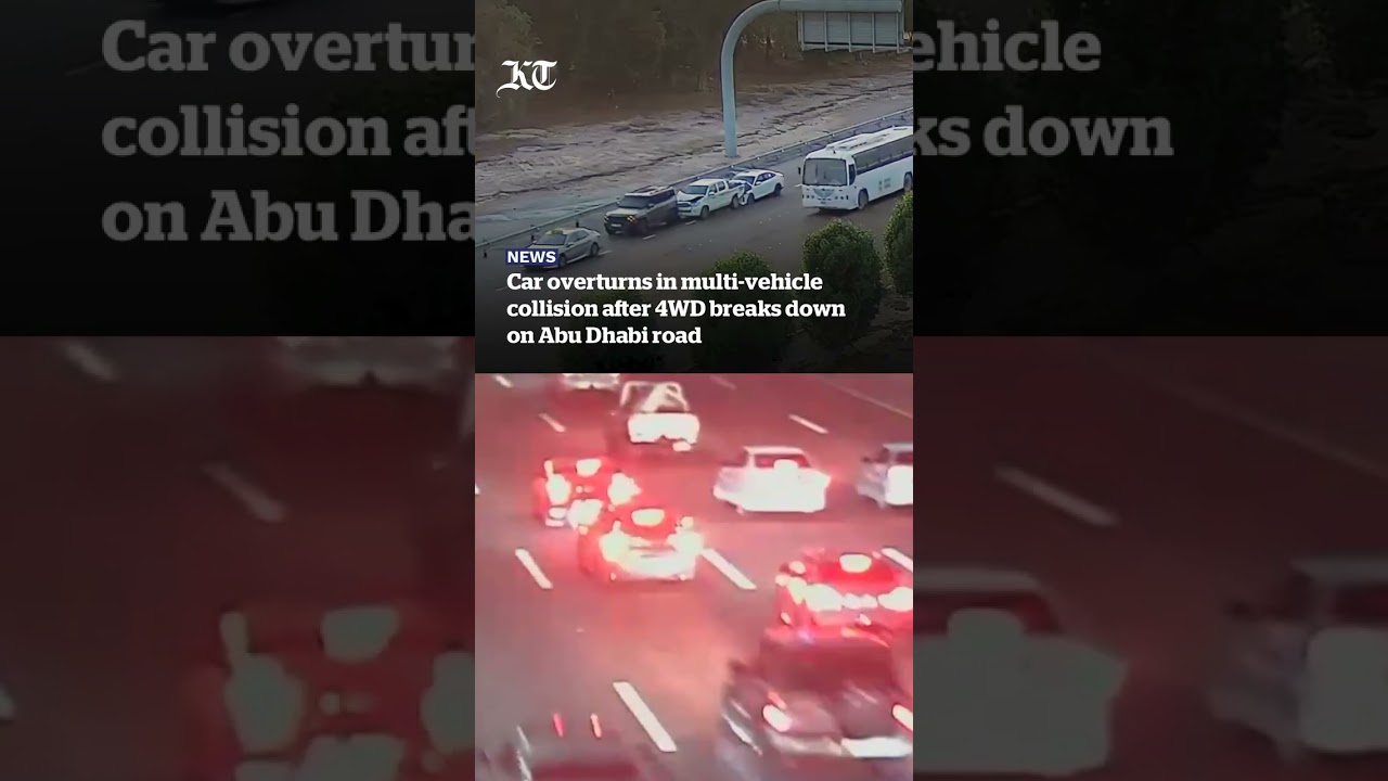 Car overturns in multi-vehicle collision after 4WD breaks down on Abu Dhabi road