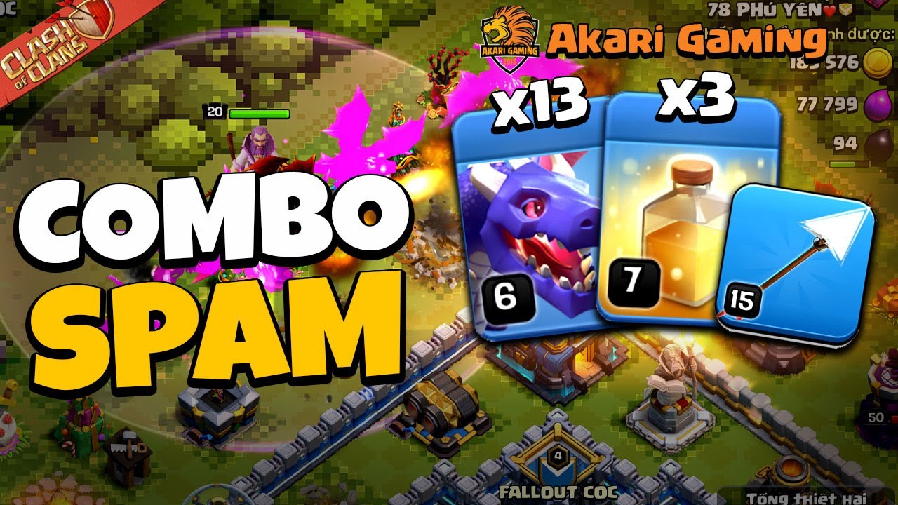 Combo TH11 Spam 13 Rồng Lửa Thổi Bay 3 Sao Th13 Cực Kỳ Đơn Giản Clash of clans | Akari Gaming